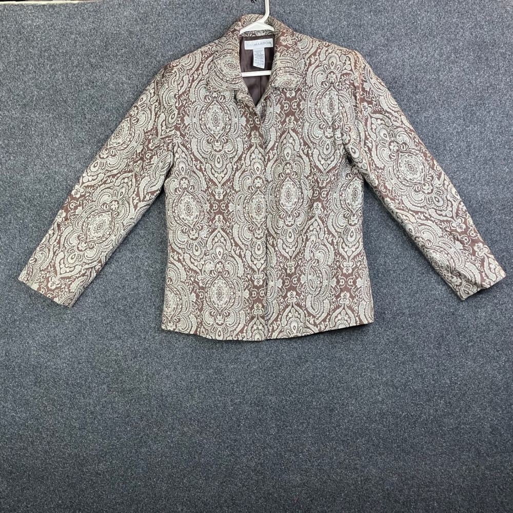 Sag Harbor Paisley Jacquard Blazer Jacket Women's Size 10 Brown Tan